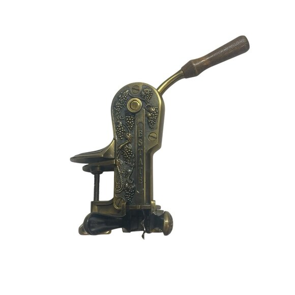 VINTAGE ROGAR ESTATE BRASS COUNTER TOP VICE CORKSCREW/WINE BOTTLE OPENER - Picture 5 of 10